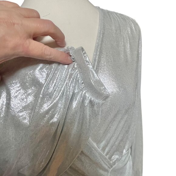 Torrid Silver‎ Metallic Stretch Liquid Knit Surplice Dress Party Size 0 / 12 / L - Picture 6 of 11